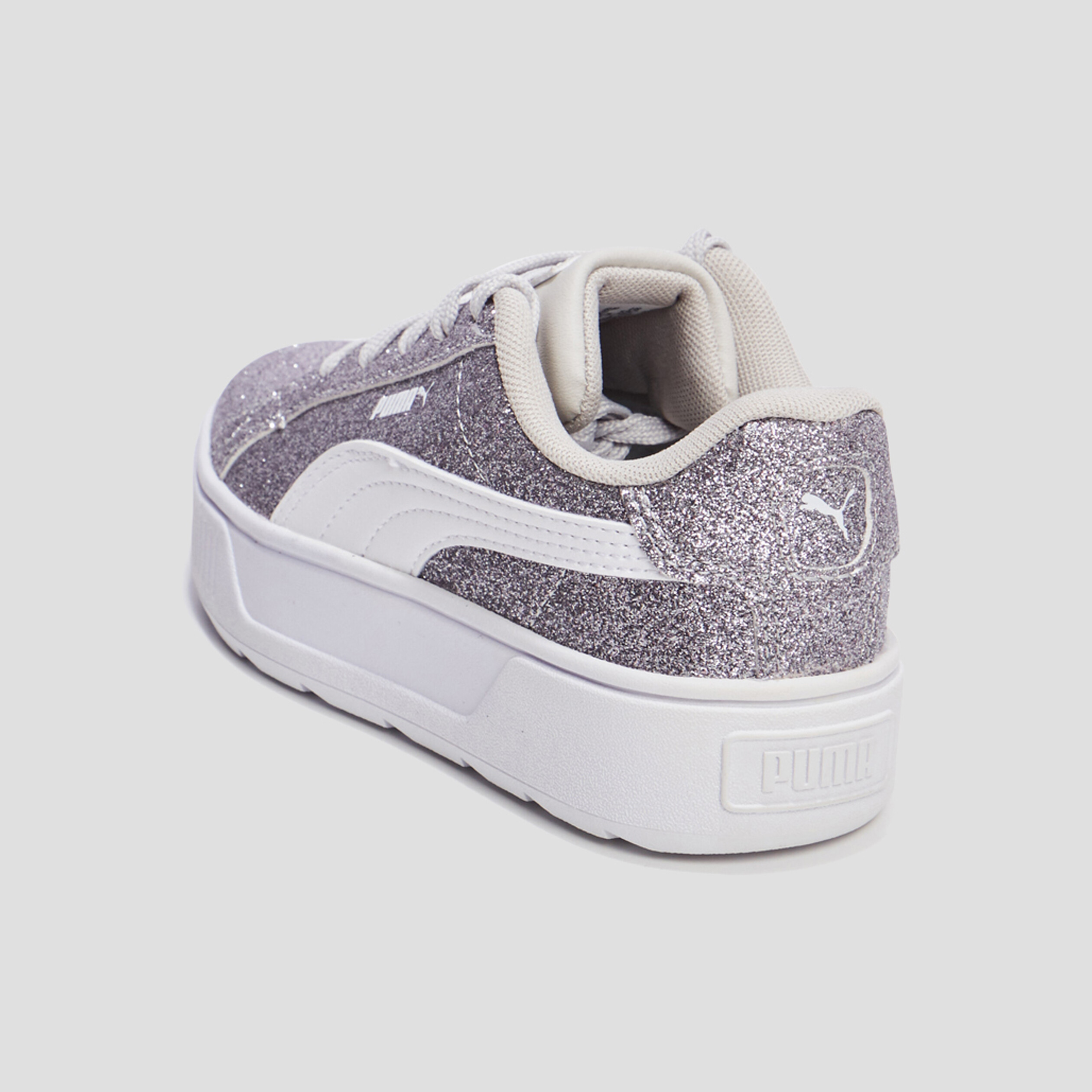 Tennis à lacets pailletées Puma Karme,n gris argent fille | La Halle