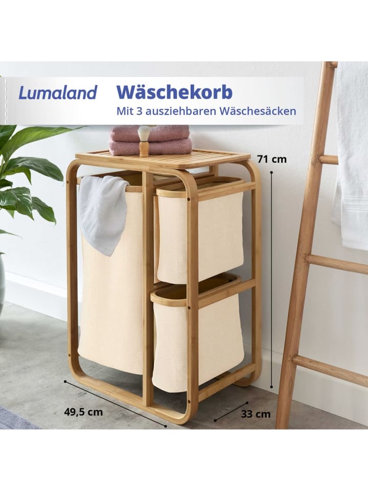 Lumaland Lumaland Wäschekorb aus Bambus mit 2 ausziehbaren Wäschesäcken Farbe Dunkelgr günstig kaufen onesize