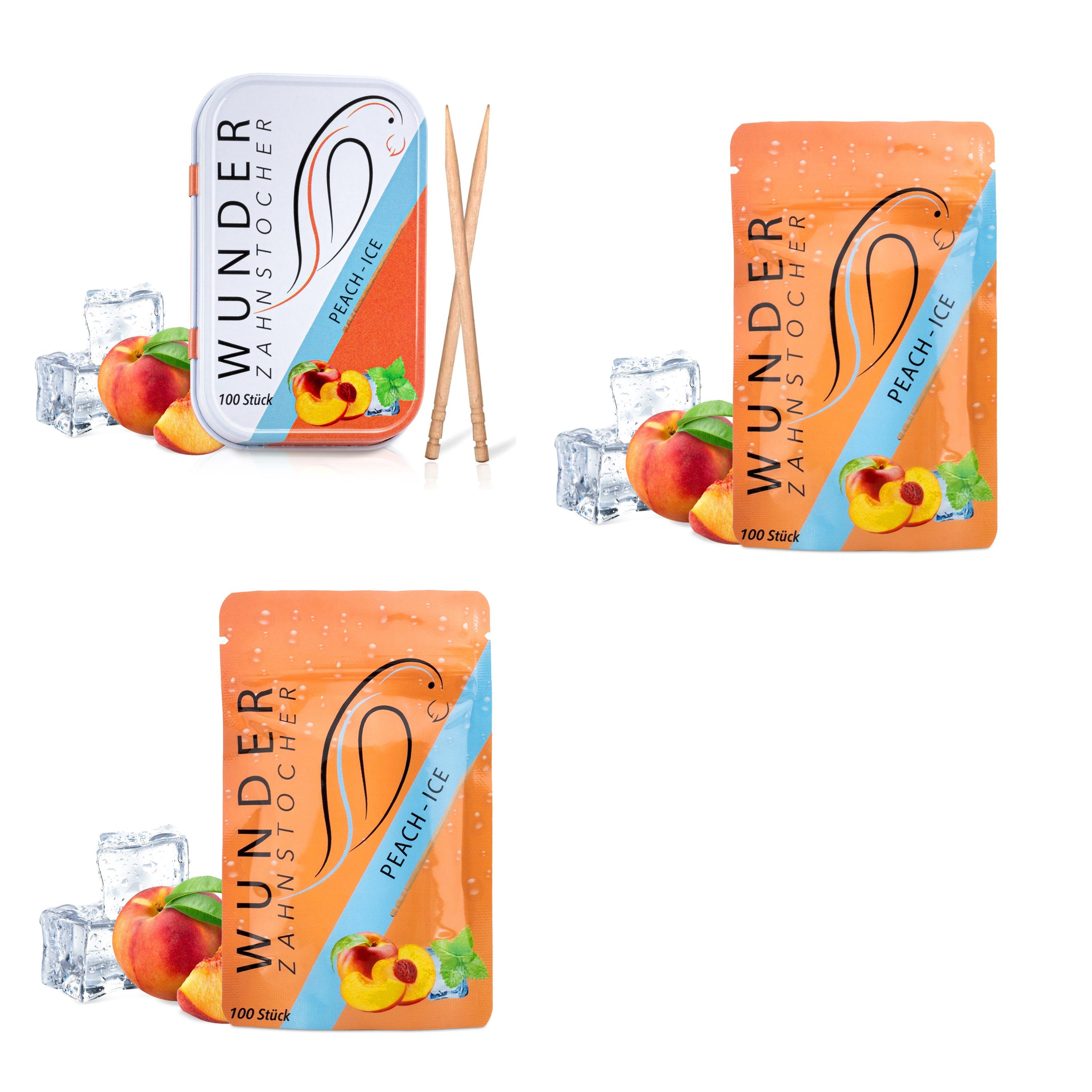 Perfekto24 Mundpflegecenter Wunder Zahnstocher mit Geschmack - 3er Bundle Pfirsich/Ice