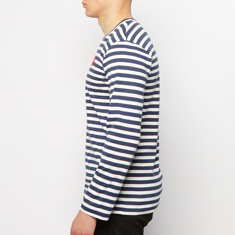 Comme des Garcons Play Play Red Heart Striped Long Sleeve T-Shirt navy/white