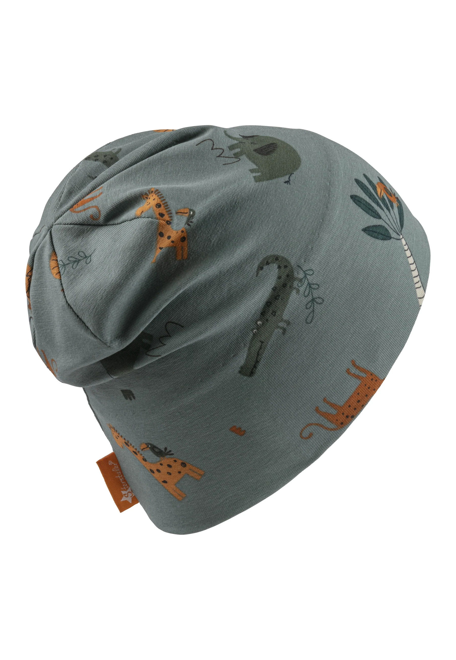 Beanie bedruckt mit Allover-Tiermotiv in mattgrün