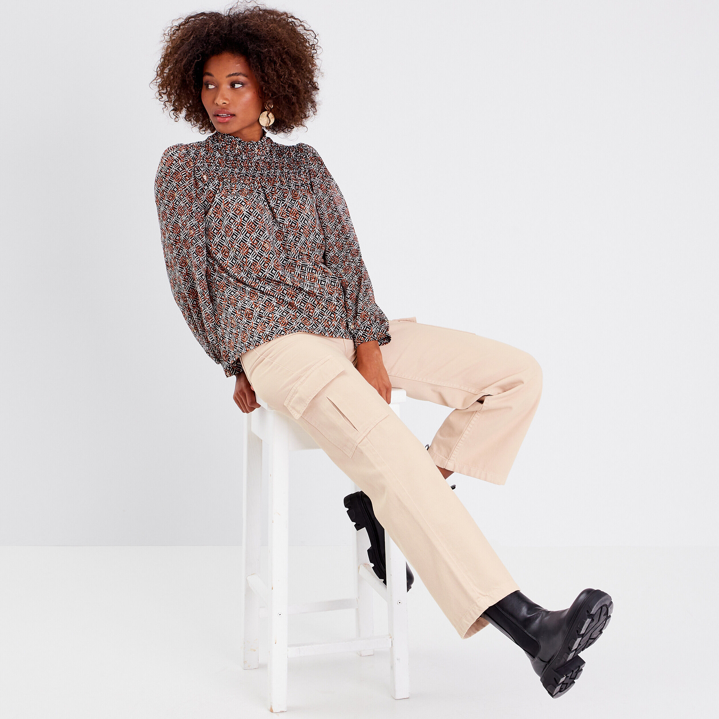 Blouse manches longues beige femme | Cache Cache