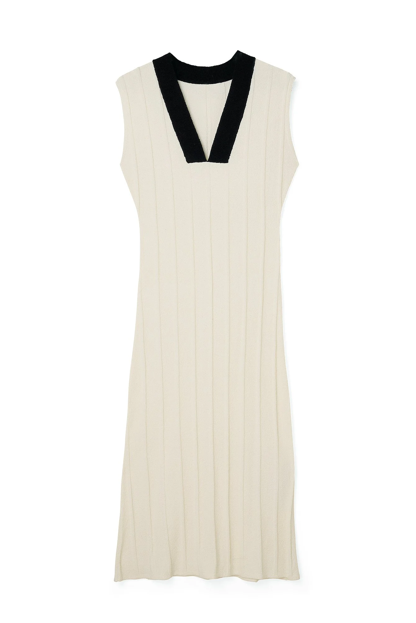 Geripptes Strick-Midikleid mit V-Ausschnitt