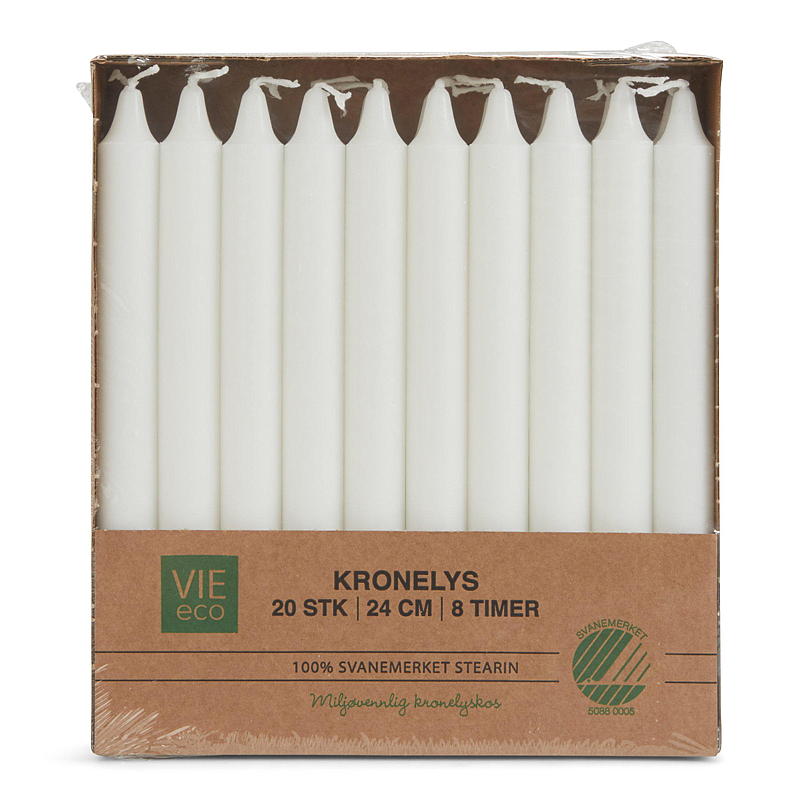 Vie Eco Kronelys 20-pk 24 cm hvit, ECO stearin