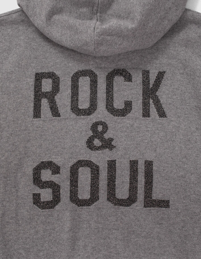 Cardigan gris tricot jacquard message devant dos Femme