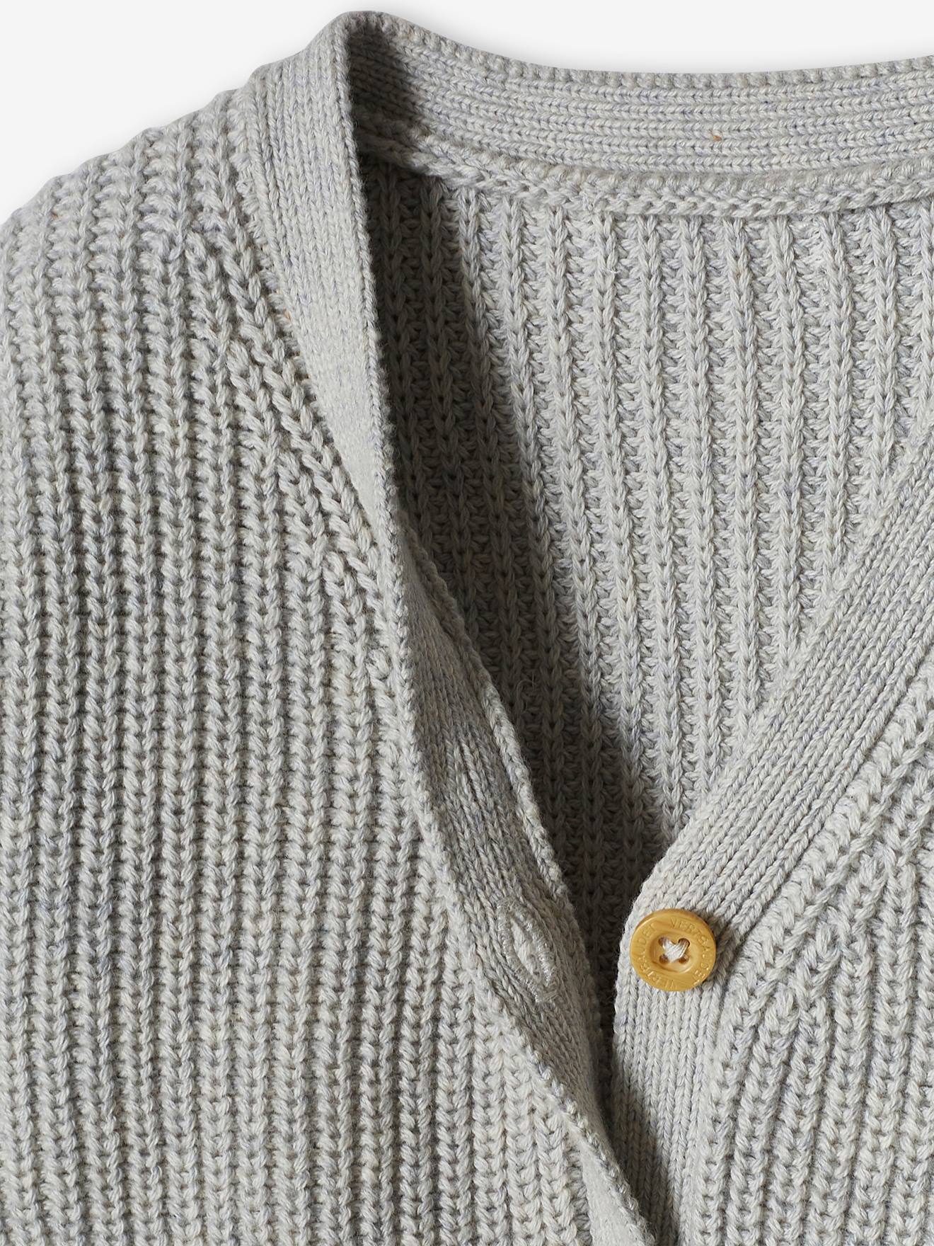 Gilet col V bébé en maille perlée gris chiné