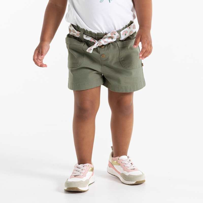 Short saharien à ceinture imprimée paons vert bébé fille