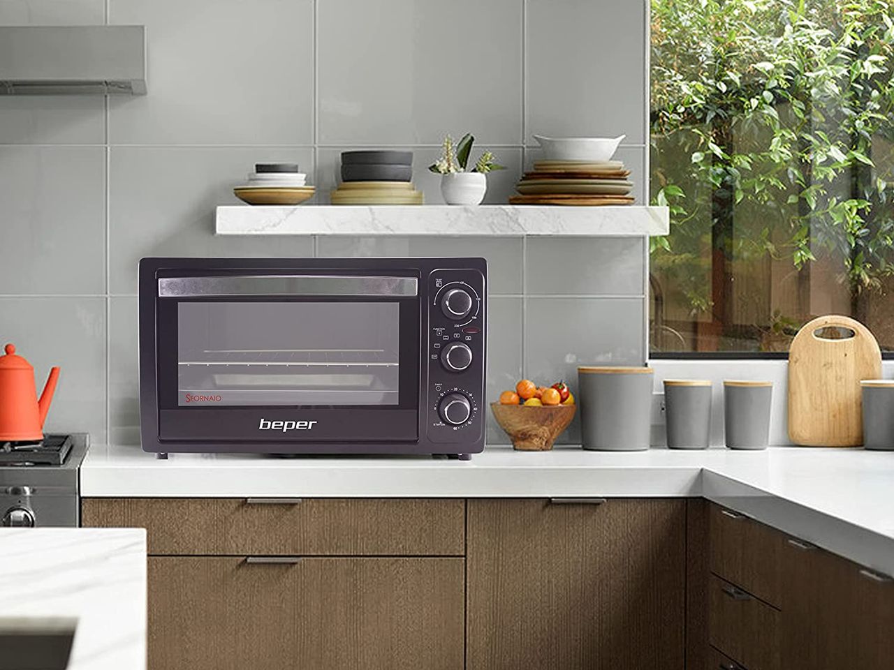 beper 90.884 Elektrischer Backofen mit 30 Liter Fassungsvermögen und 1300 Watt Leistung
