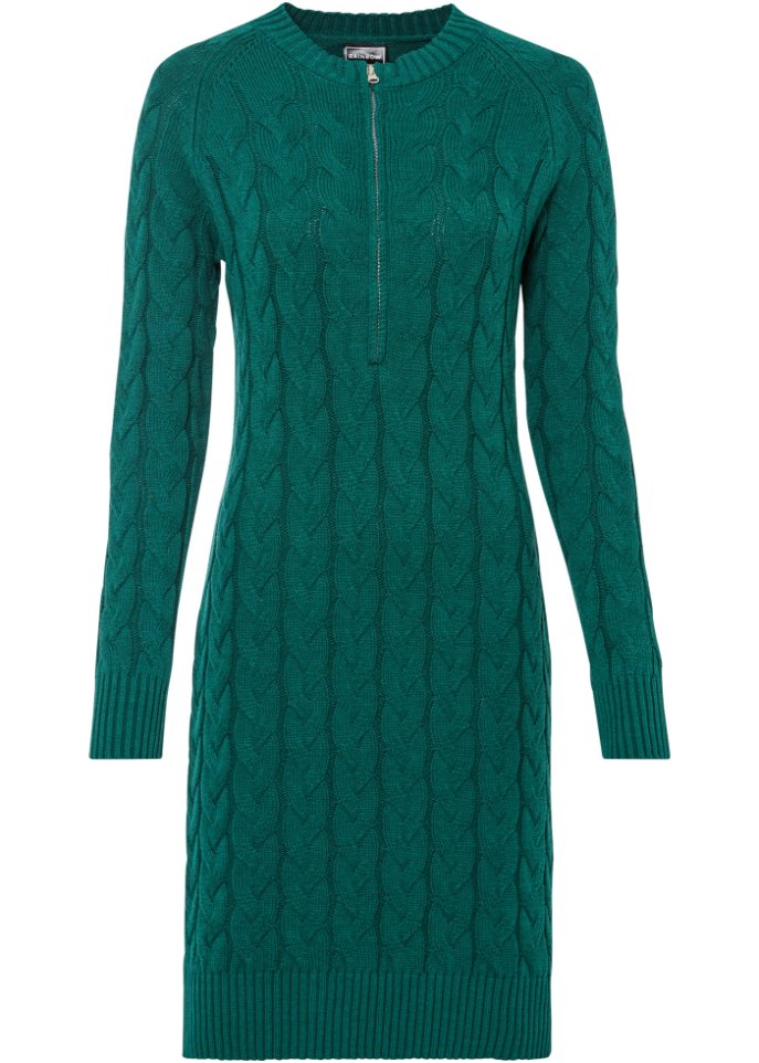 Strickkleid mit Zopfmuster und Reißverschluss