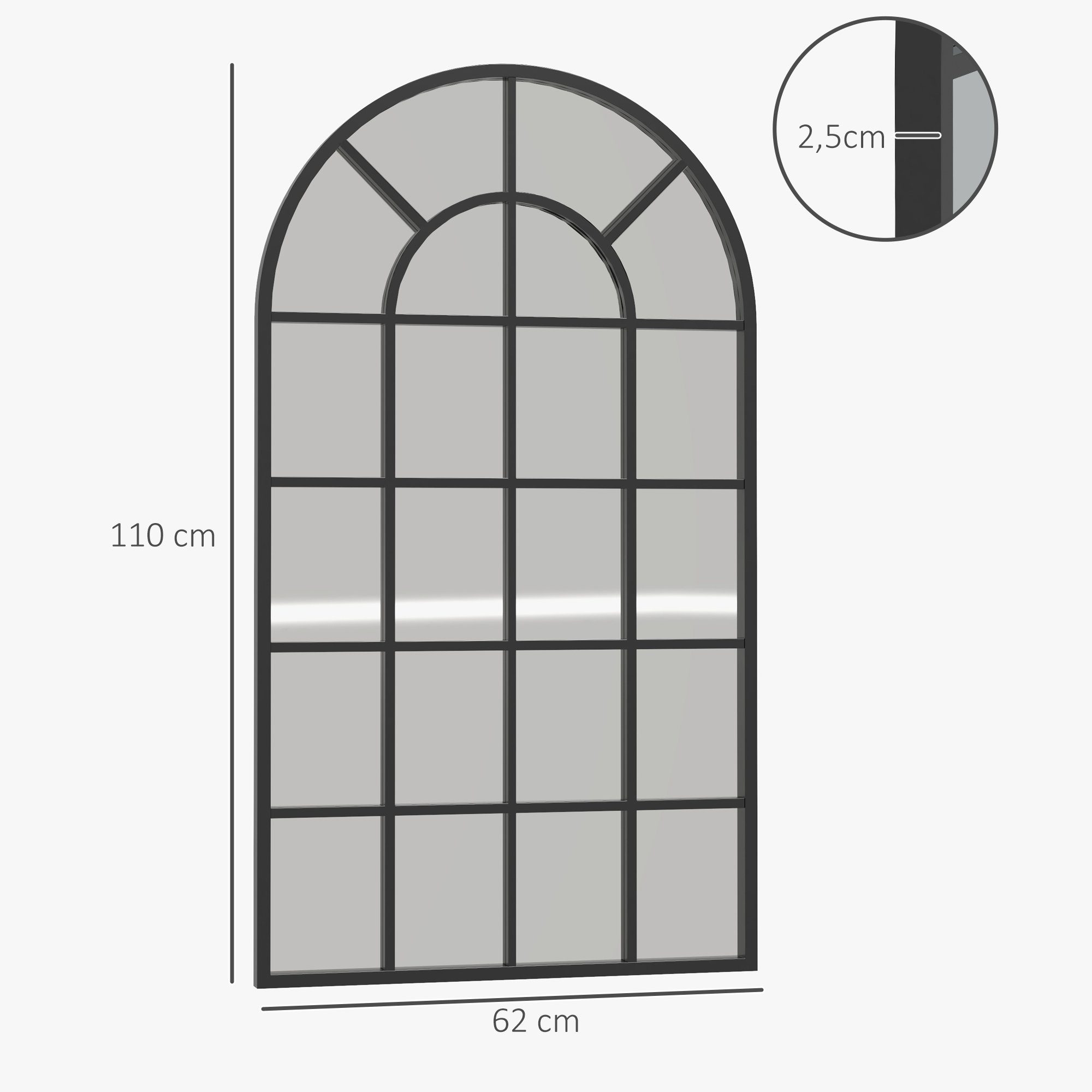 HOMCOM Wandspiegel Badspiegel, Bogenfenster-Spiegel (Fensteroptik, 1-St., Dekospiegel), Mit mehrschichtigem Design