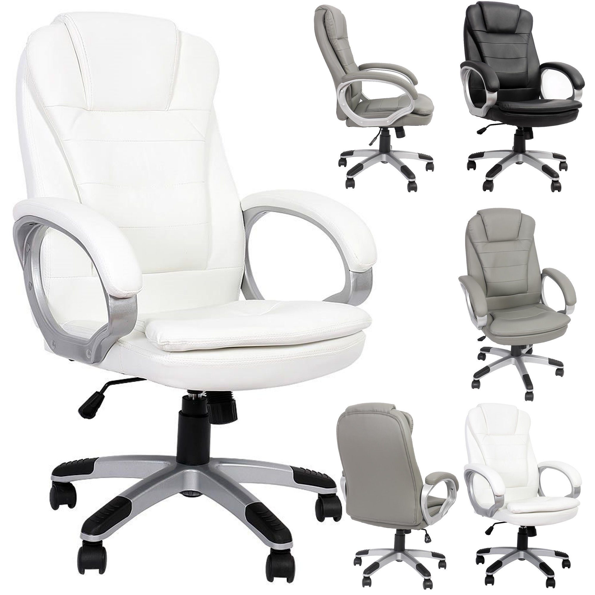 Melko Gaming-Stuhl Schreibtischstuhl Bürostuhl Chefsessel Bürosessel Computerstuhl 120 KG in Schwarz, Grau & Weiß für Office Gaming Arbeit im Racing Design Schalensitz Drehstuhl (Stück)