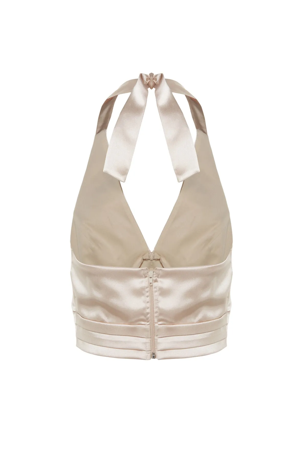 Trendyol Collection  Bustier aus gewebtem Satin in Beige mit bauchfreiem Futter TPRSS23BS00013