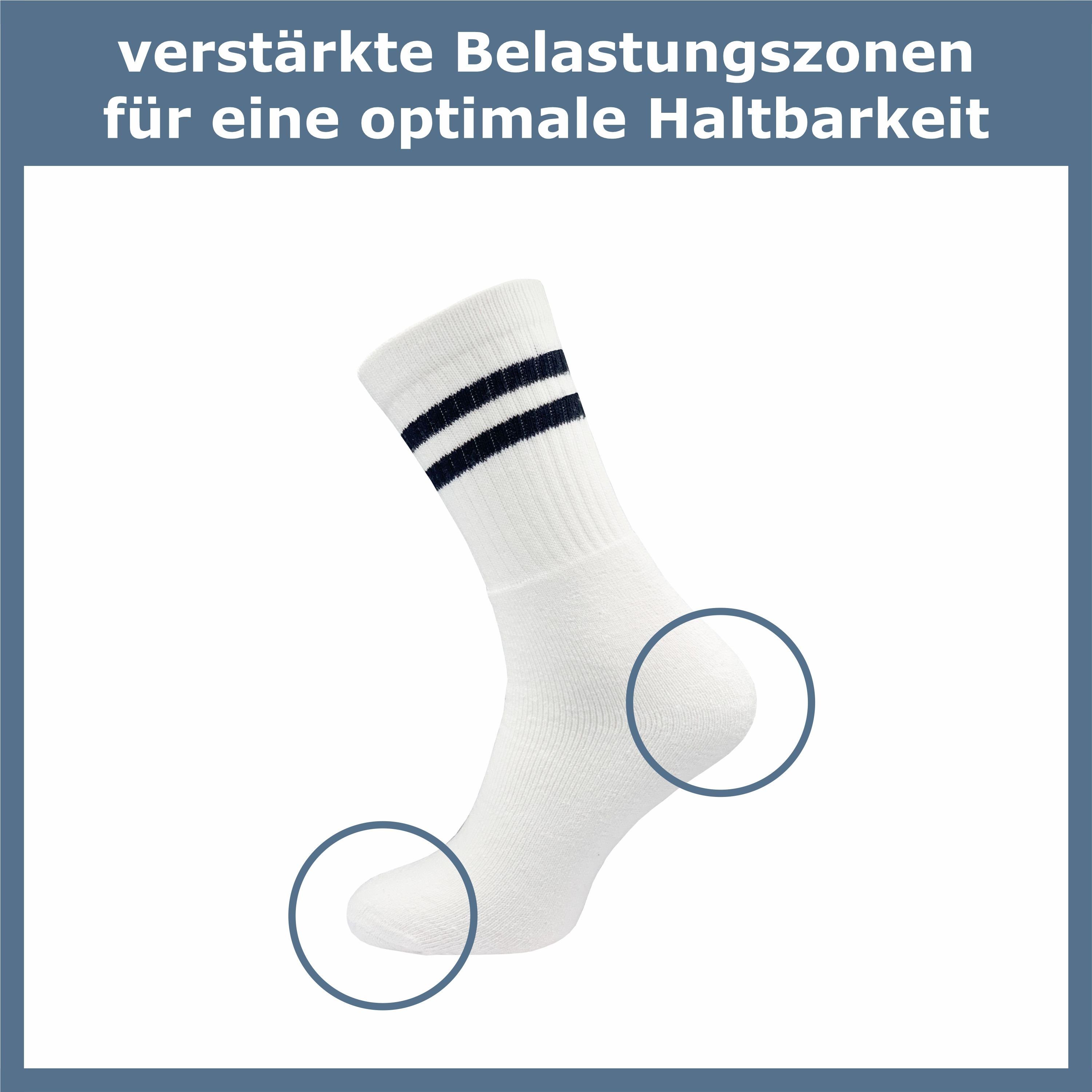 GAWILO Tennissocken für Herren im Retro-Style in weiß & schwarz für Freizeit & Sport (8 Paar) ausgestattet mit Frotteesohle für angenehme Polsterung