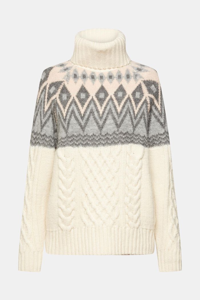 Rollkragenpullover aus Jacquard-Strick mit Wolle