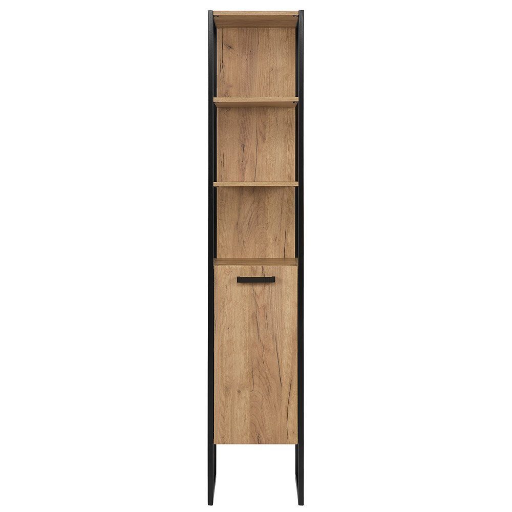 Lomadox Badmöbel-Set MANHATTAN-56, (4-St), Gold Craft Oak Eiche/schwarz 135/200/46cm