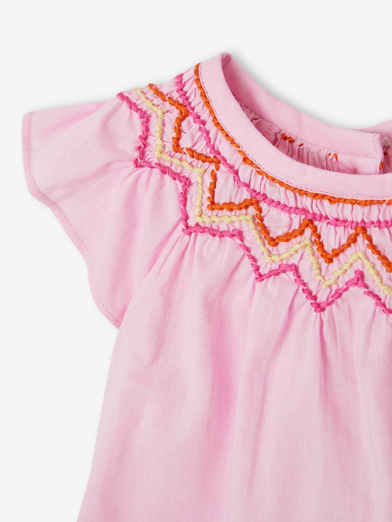 Vertbaudet Mädchen Baby-Set: Bluse, Shorts & Haarband - rosa