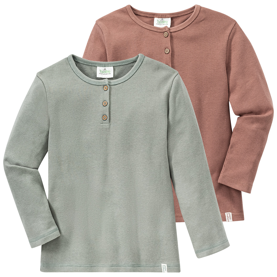 2 Kinder Langarmshirts aus Waffel-Piqué