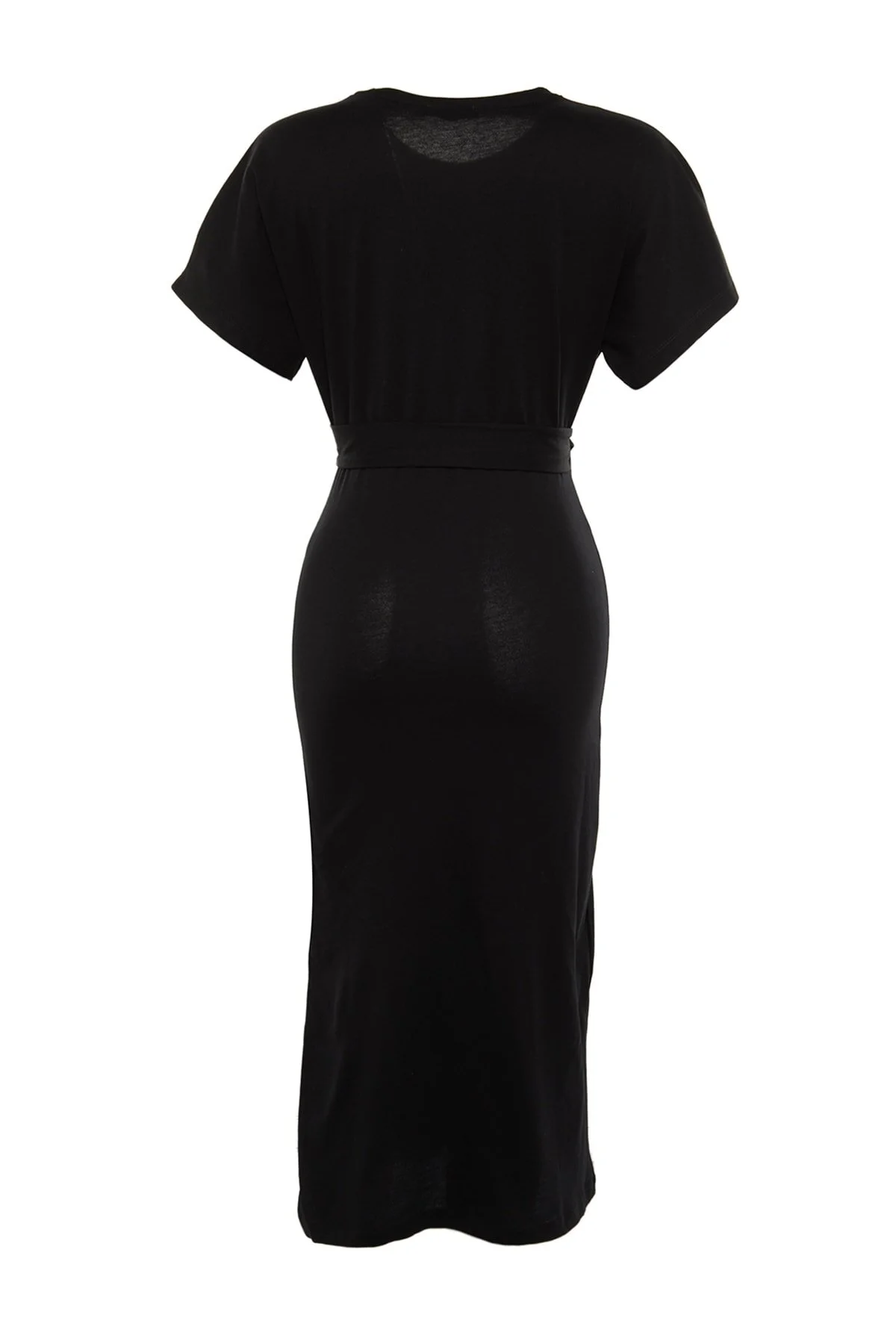 Trendyol Collection  Schwarzes, tailliertes Midi-Bleistiftkleid aus 100 % Baumwolle mit Schlitz und Bindedetail TWOSS21EL0404