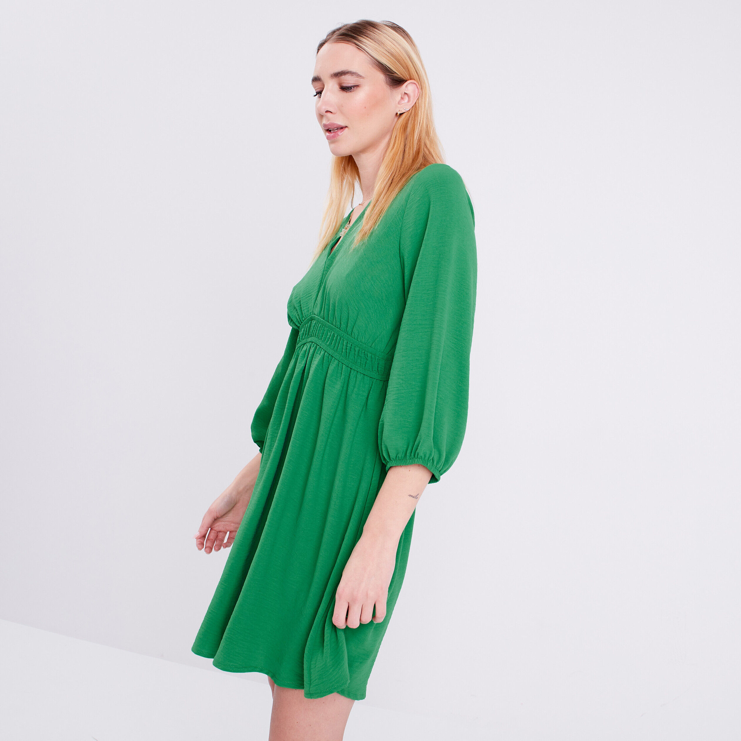 Robe évasée manches 3/4 vert femme | Cache Cache