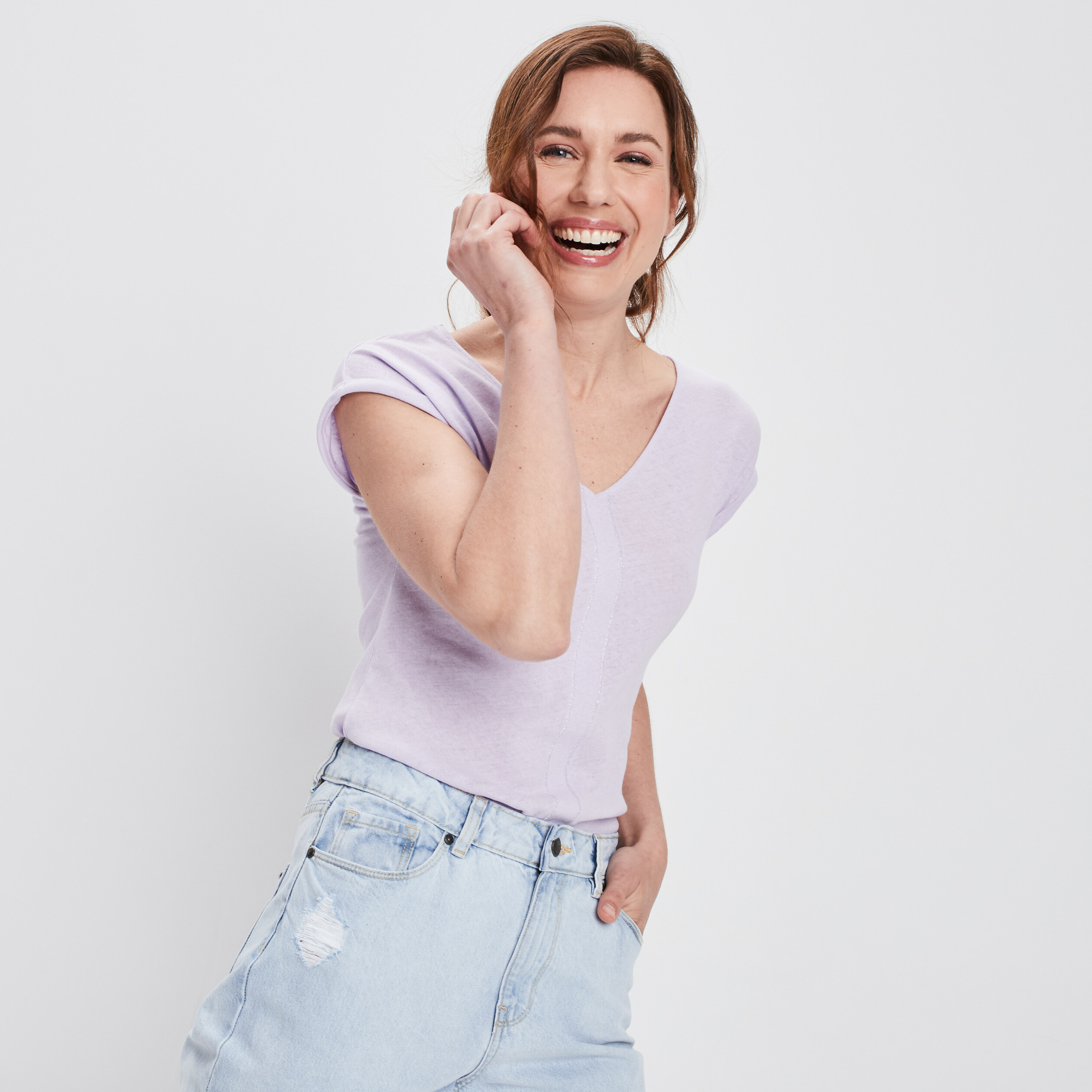T-shirt en lin manches courtes parme femme | La Halle
