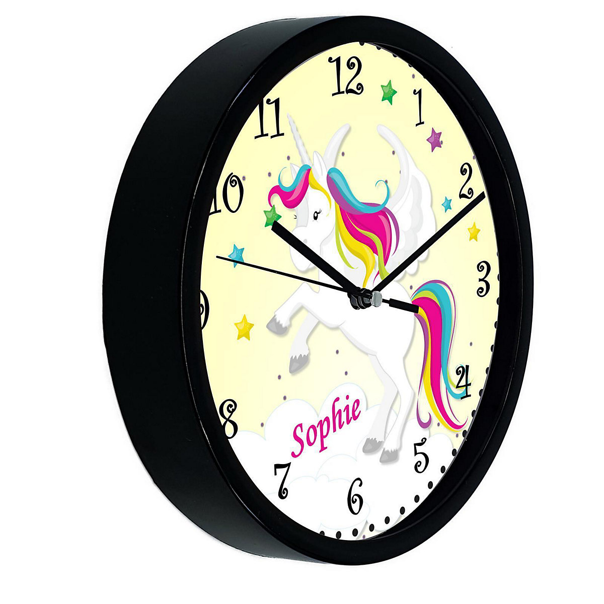 Kinder Wanduhr personalisiert mit Name Pegasus Gelb