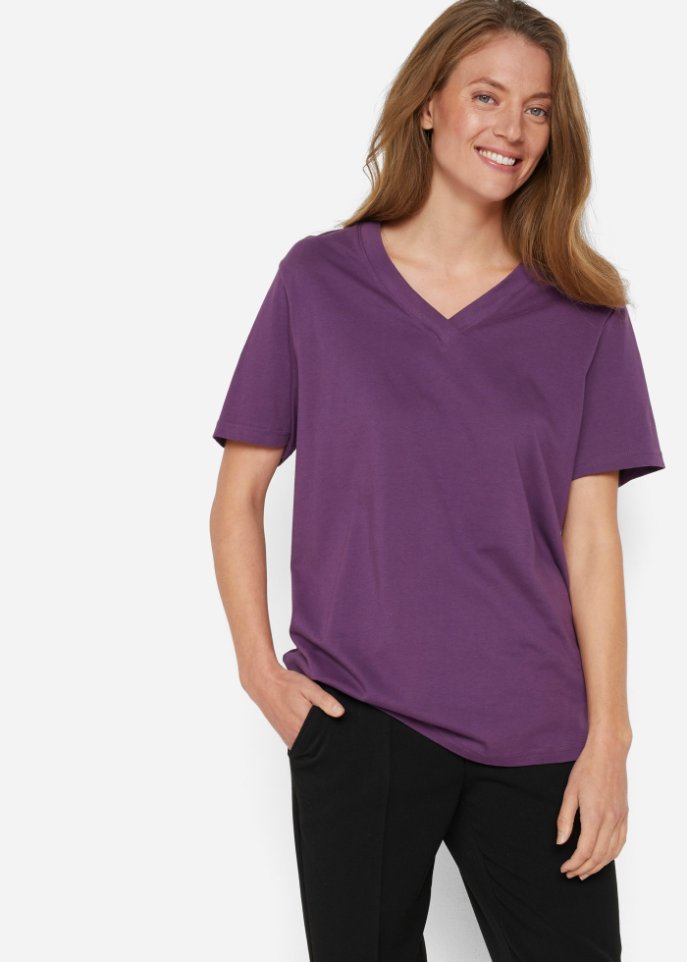 Weites Long-Shirt mit V-Ausschnitt, Kurzarm (5er Pack)