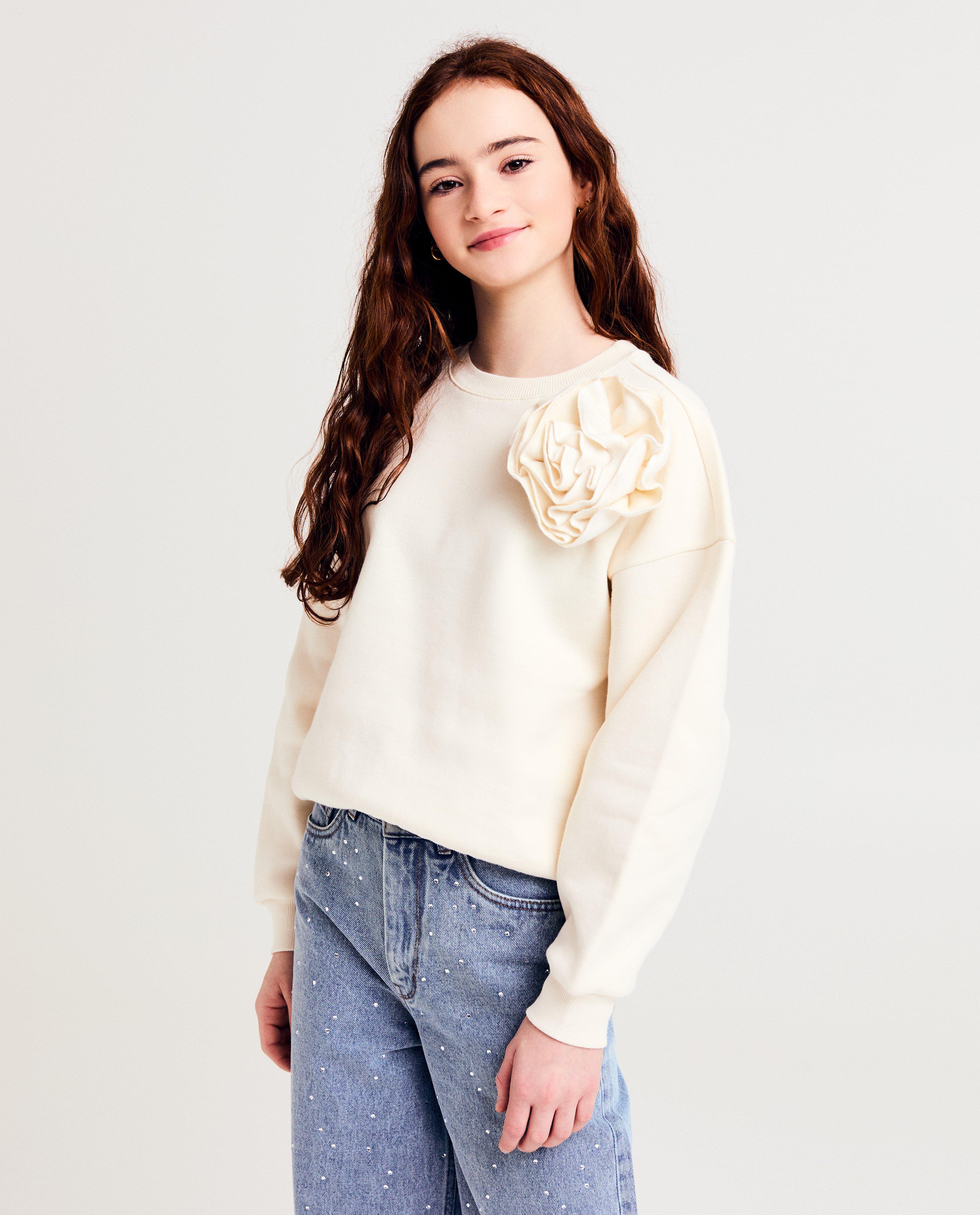Pulover Like Me cu floare, 116-164 alb