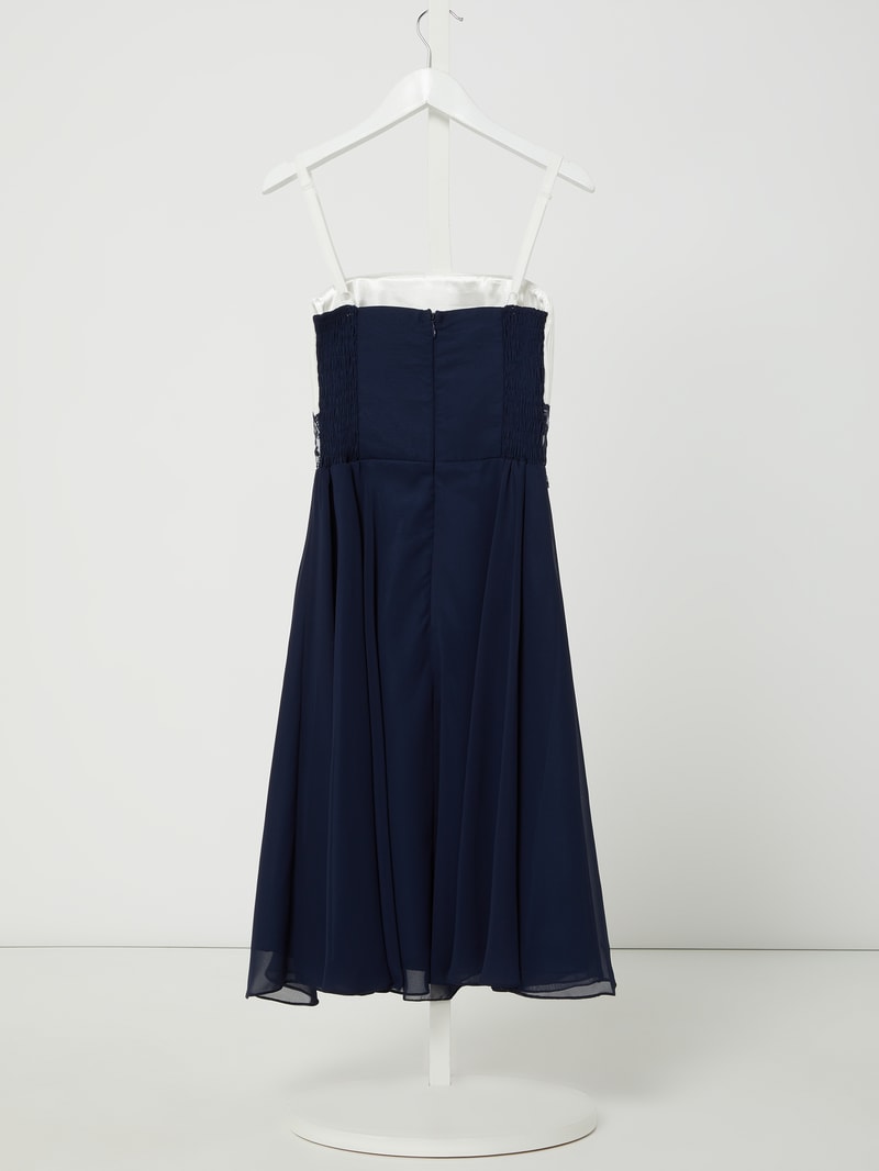 Kleid aus Chiffon mit ornamentaler Spitze in marineblau