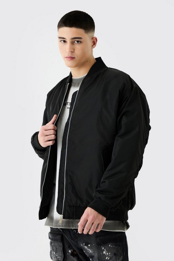Oversize Nylon-Bomberjacke mit gerafften Ärmeln