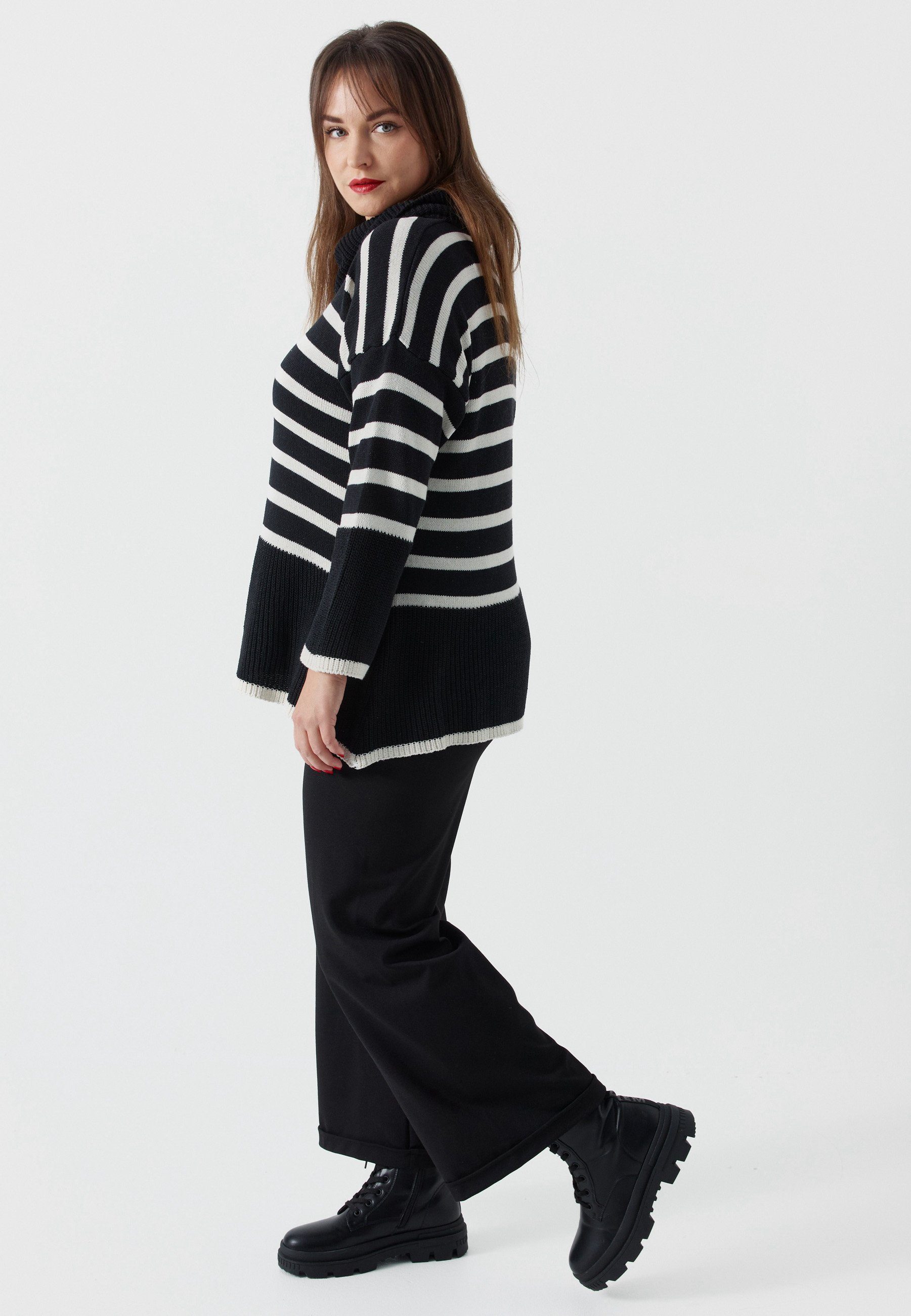 Kekoo Stricktunika Strickpullover A-Linie mit Rollkragen aus reiner Baumwolle 'Pure'