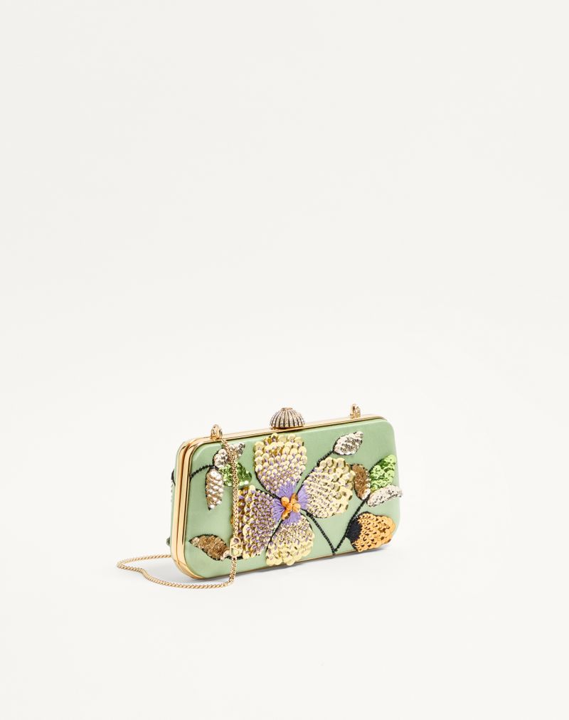Bolsa Valentino Garavani Carry Secrets em cetim com bordado floral