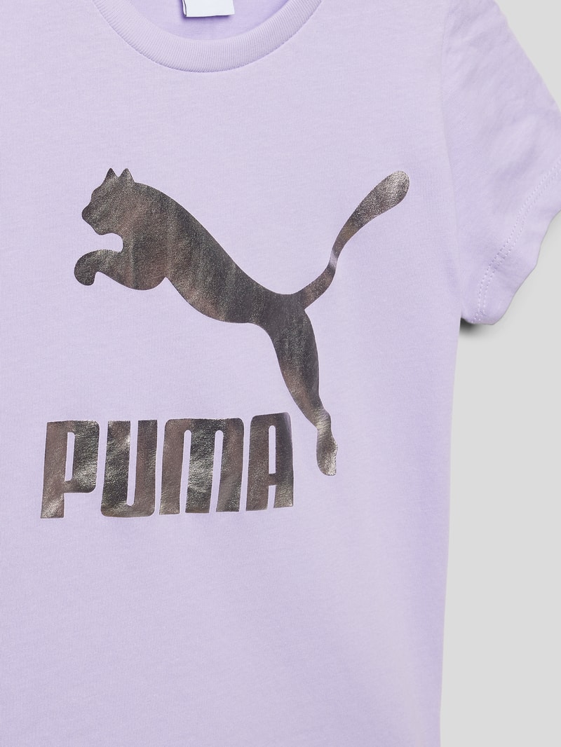 T-Shirt mit Label-Print Modell 'Classics' in flieder