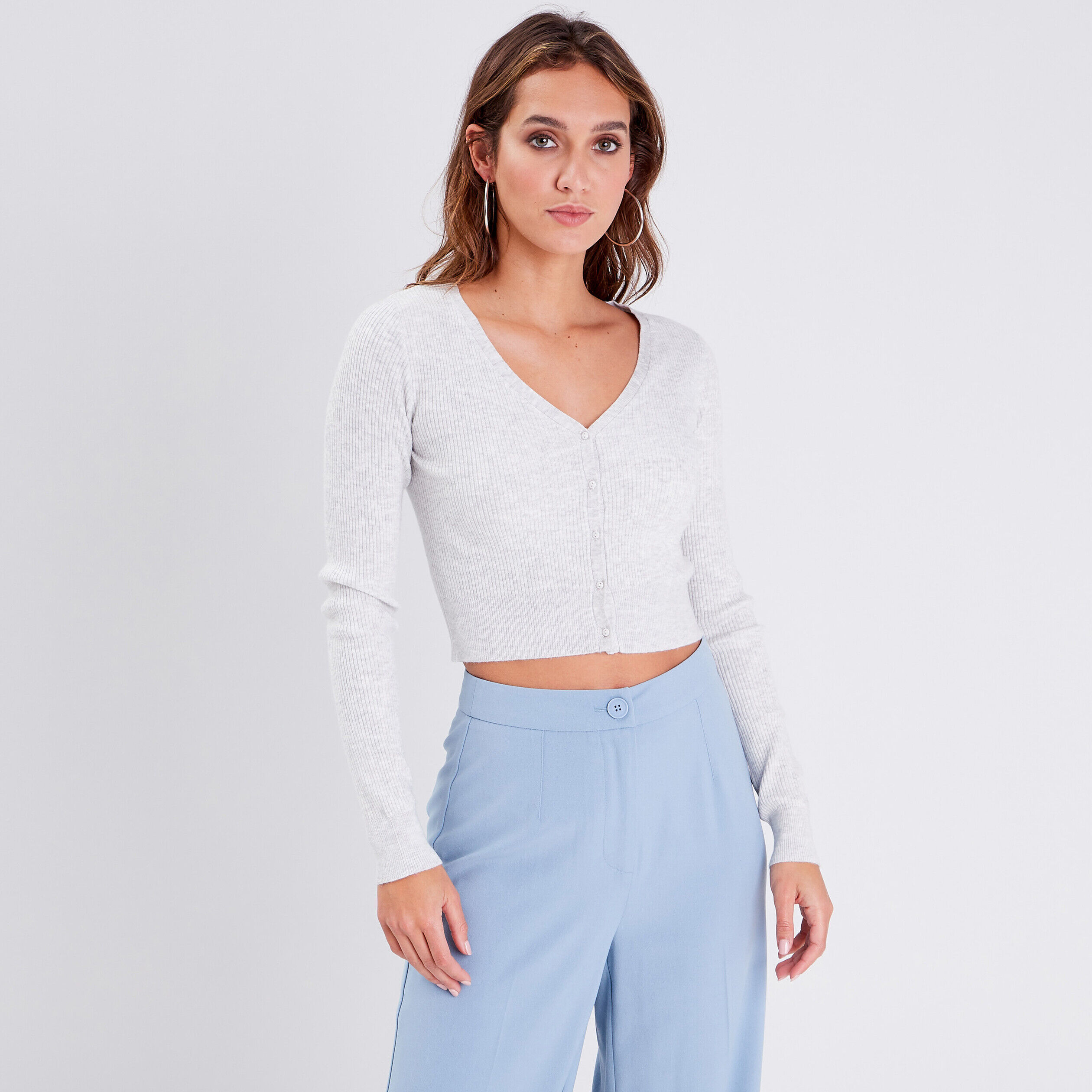 Gilet court boutonné gris clair femme | Cache Cache
