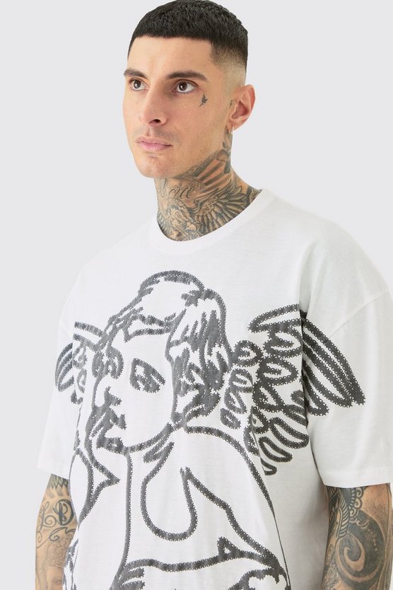 Tall weißes T-Shirt mit Renaissance Print