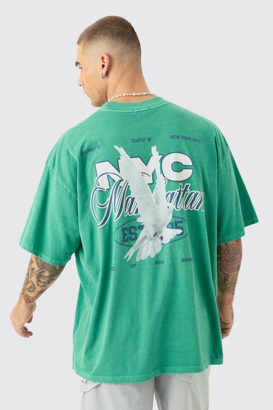 Oversize T-Shirt mit NYC Tauben Print