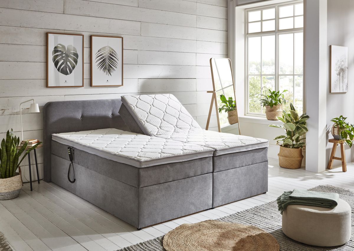 Sun Garden Boxspringbett Gabriola mit Bettkasten Hellgrau 180 x 200 cm
