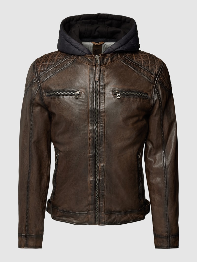Lederjacke mit Kapuze in khaki