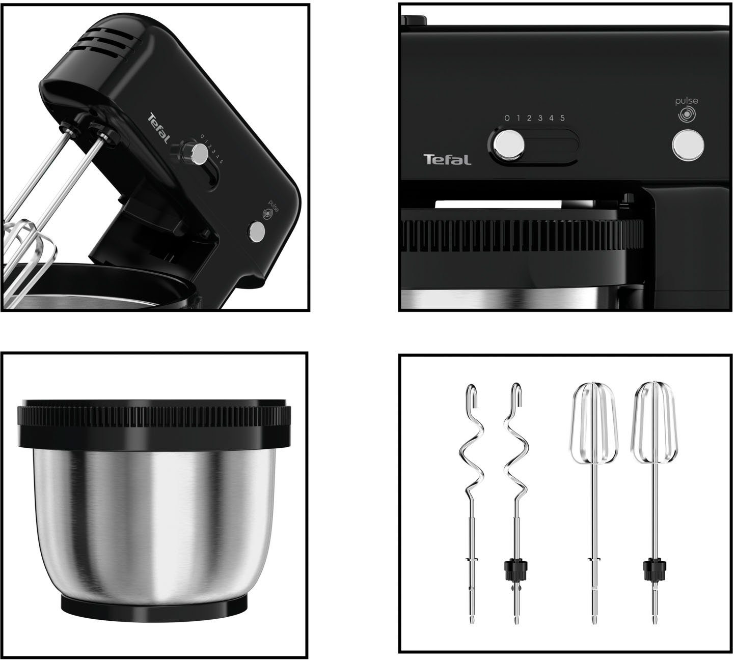 Tefal Küchenmaschine Oh My Cake QB1108, 300 W, 4 l Schüssel, Satelliten-Rührwerk, 4-L-Schüssel, inkl. 2 Schneebesen, 2 Knethaken