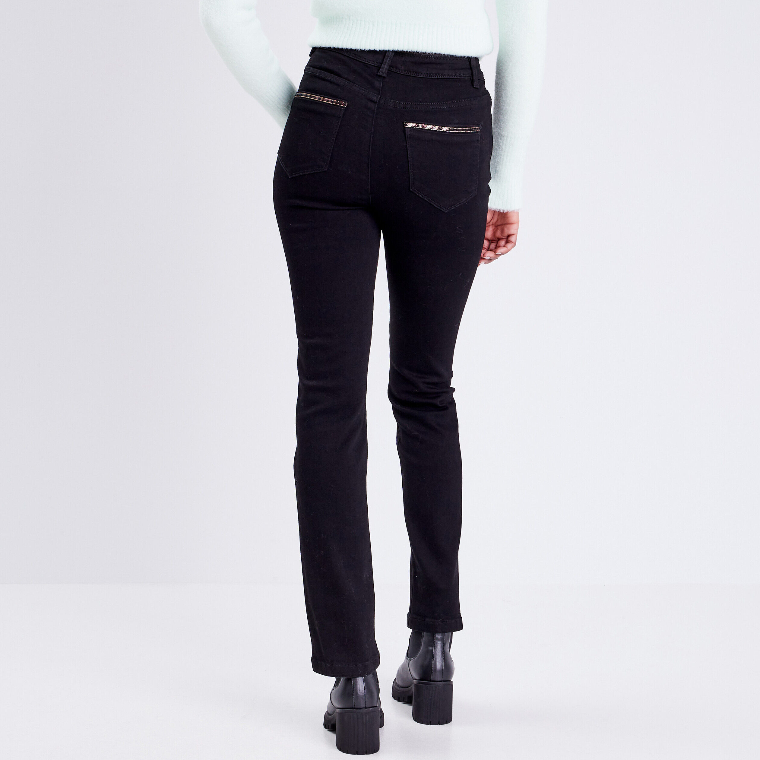 Jeans regular taille haute denim noir femme | Cache Cache