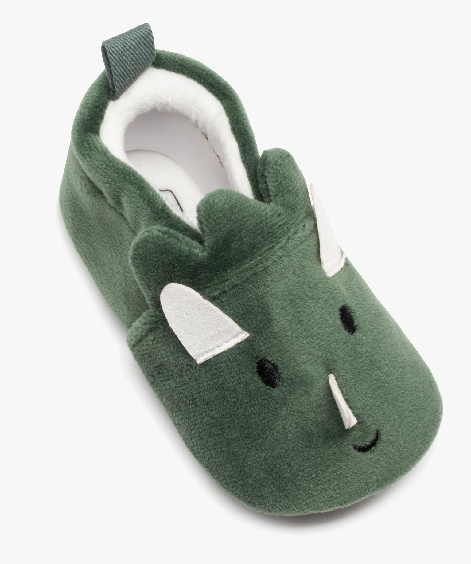 Chaussons de naissance en velours avec détails rhinocéros vert | GEMO