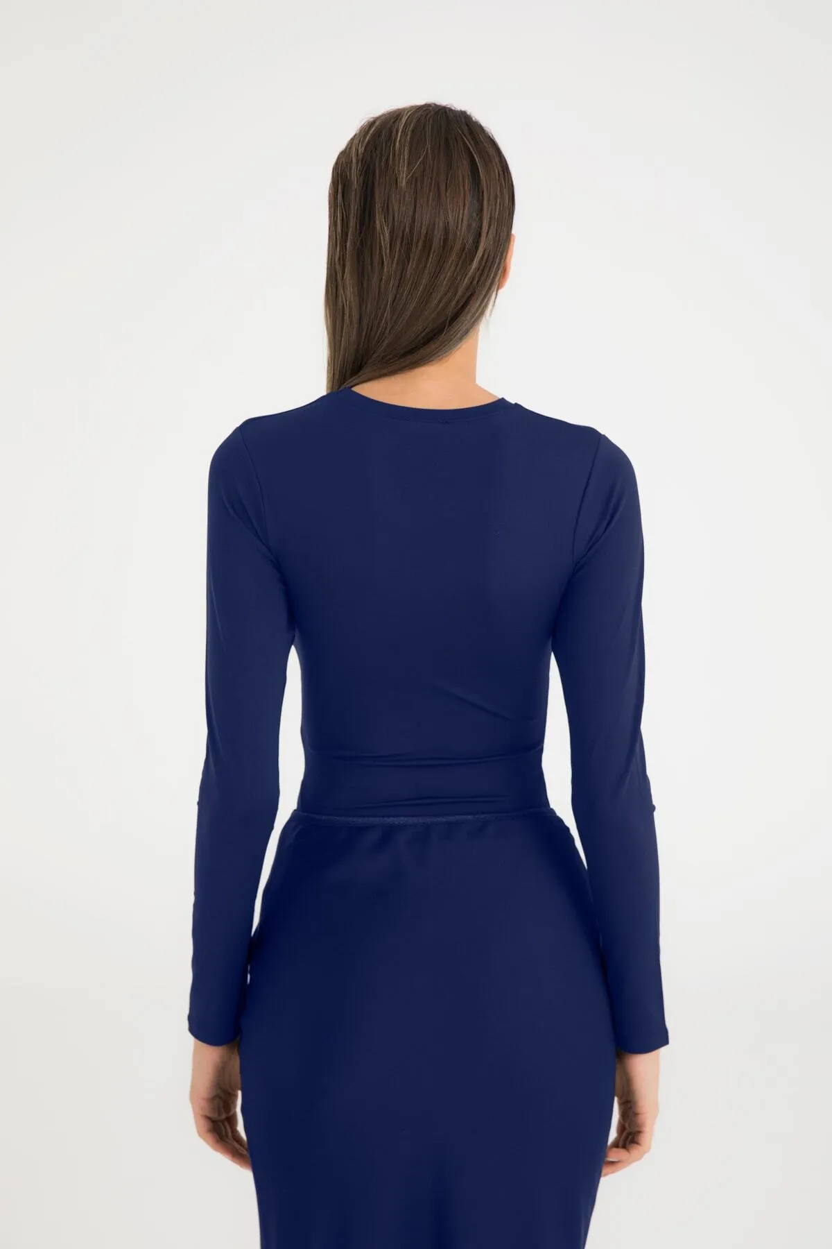 SHEISMONO  Soft-Touch-Rundhalsbluse in Marineblau