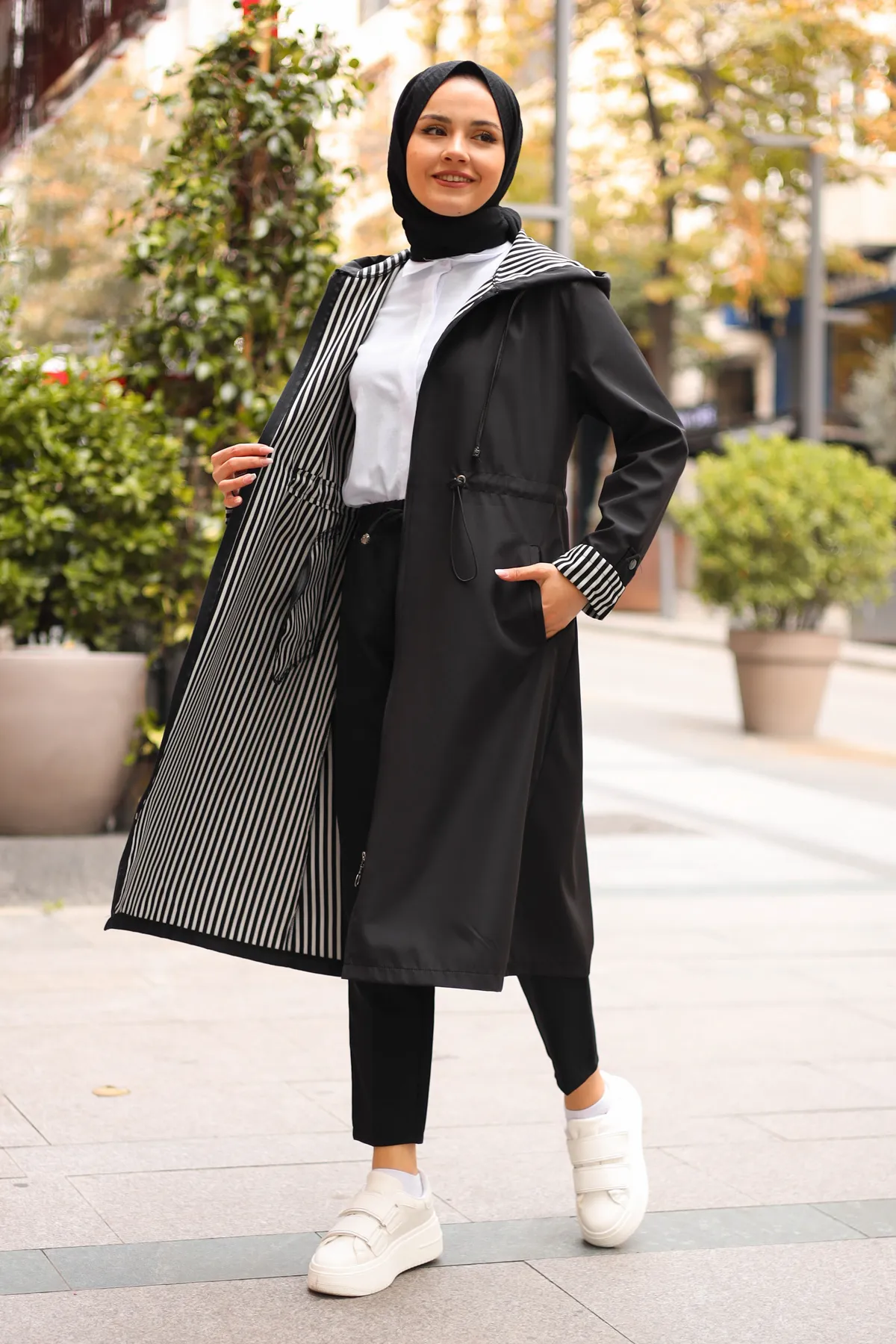 benguen  2060 Saisonaler Trenchcoat Schwarz