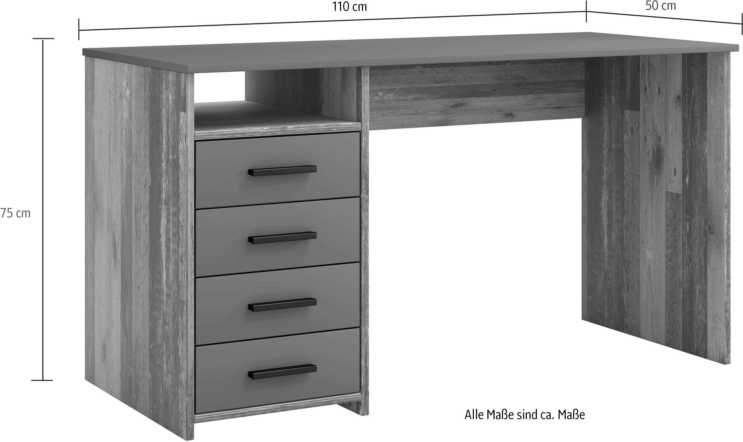 Home affaire Jugendzimmer-Set Nonjoo-Teen, (3-St), Industrial Style, Bett mit Stauraum + Nachttisch + 3er Kleiderschrank
