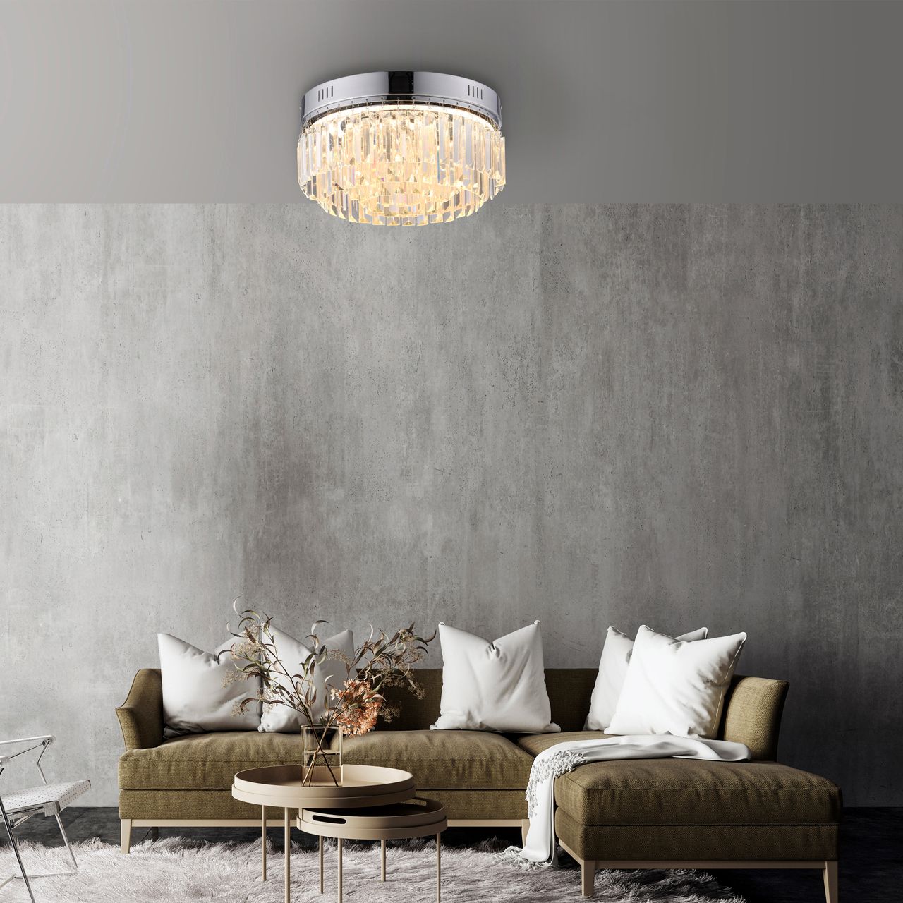 Paul Neuhaus LED Deckenleuchte KRISTA, stufenlos dimmbar, mit Kristallbehang, Ø32 cm, Chrom