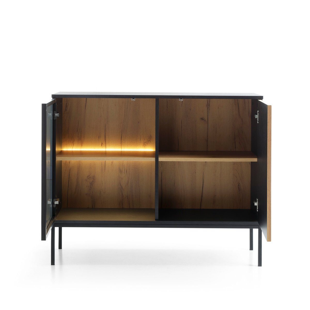 Compleo Kommode LINO (mit Fronten gefräst und gehärtetem Glas) Loft stil