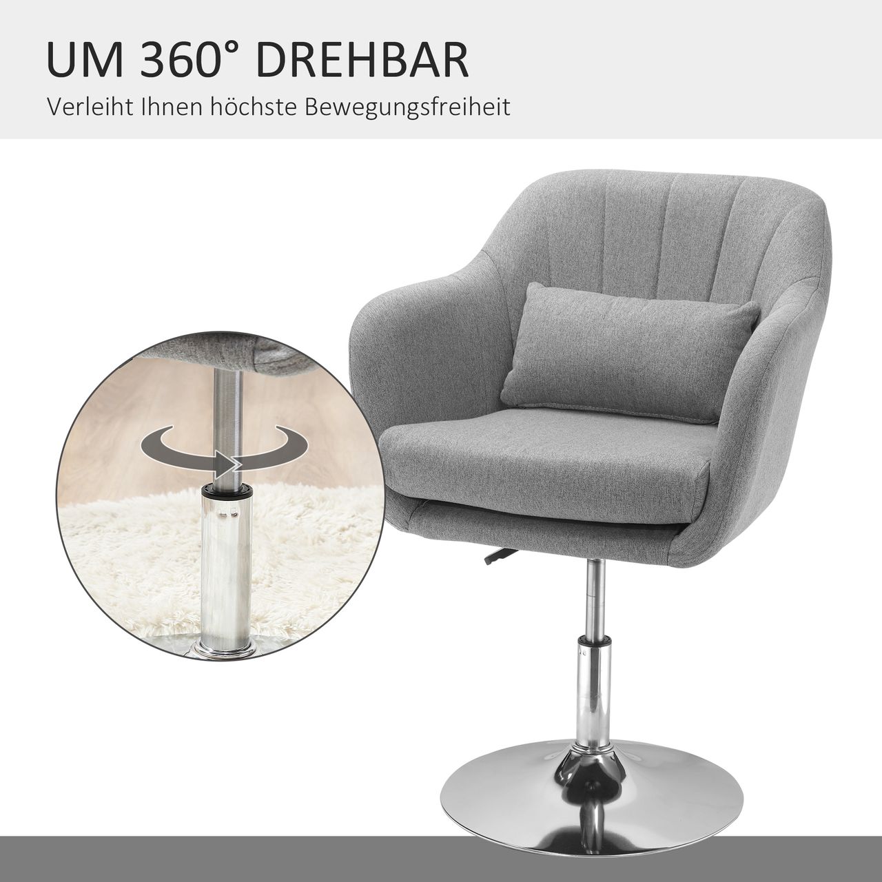 HOMCOM Arbeitshocker Drehhocker Drehstuhl Bürostuhl höhenverstellbar Grau
