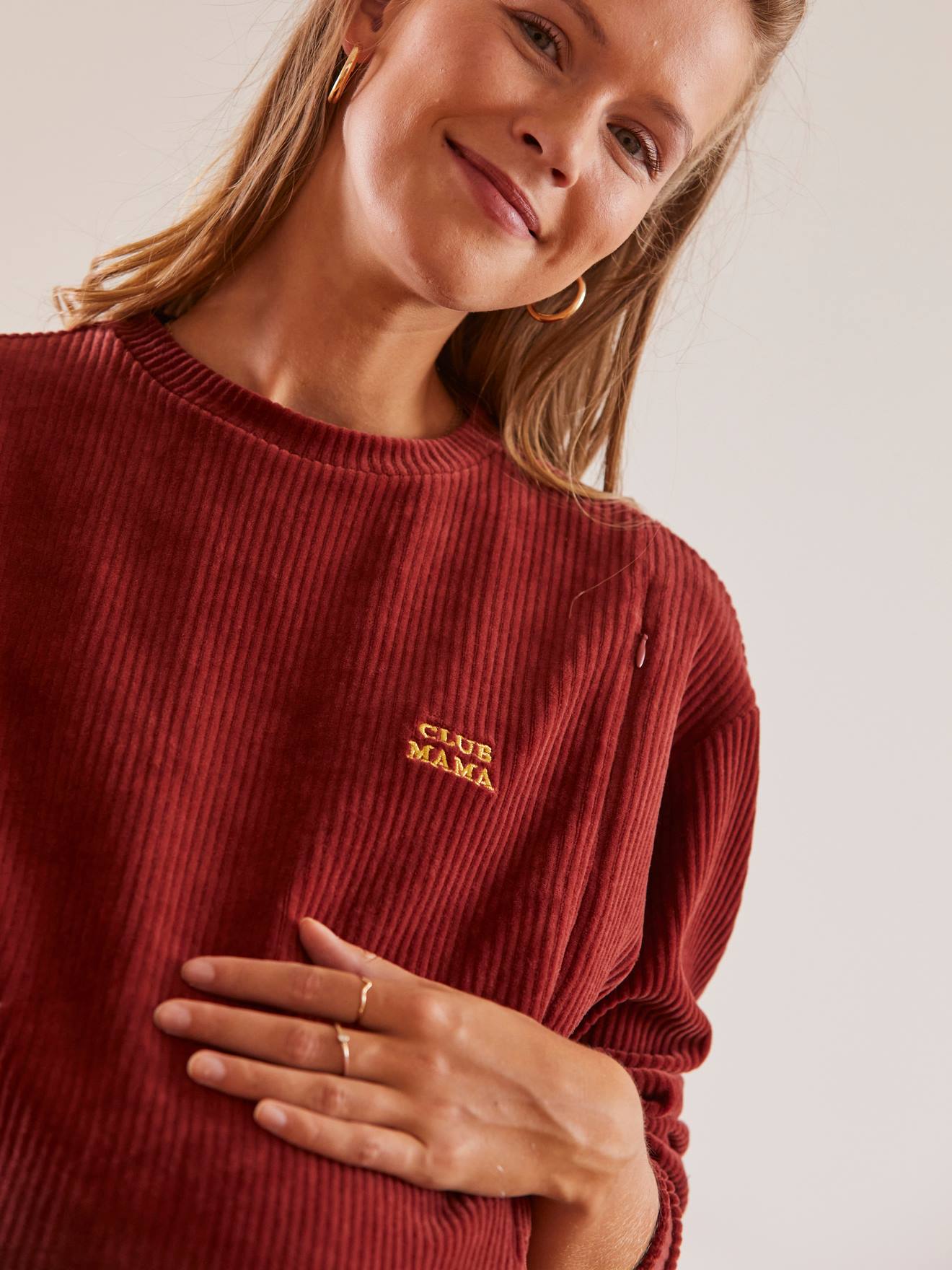 Sweat velours côtelé grossesse et allaitement rouille