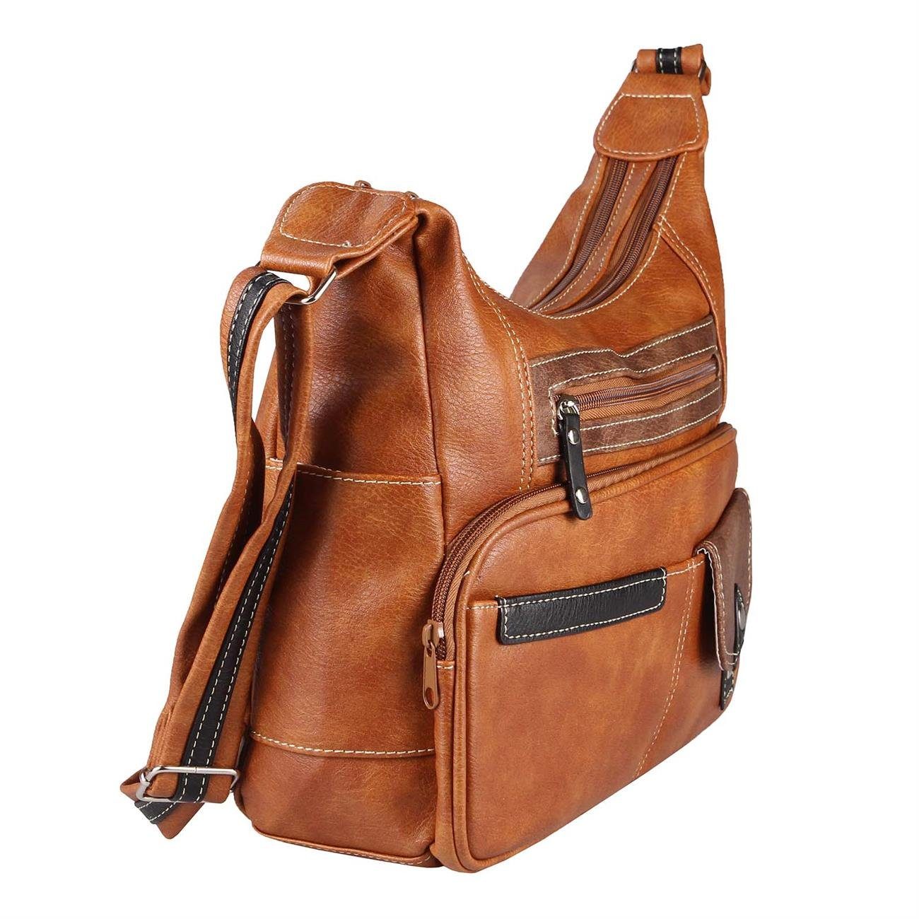 ITALYSHOP24 Schultertasche Damen Tasche CrossBody Schultertasche CrossOver Umhängetasche, Vintage Shopper Leder Optik Reisetasche Handtasche