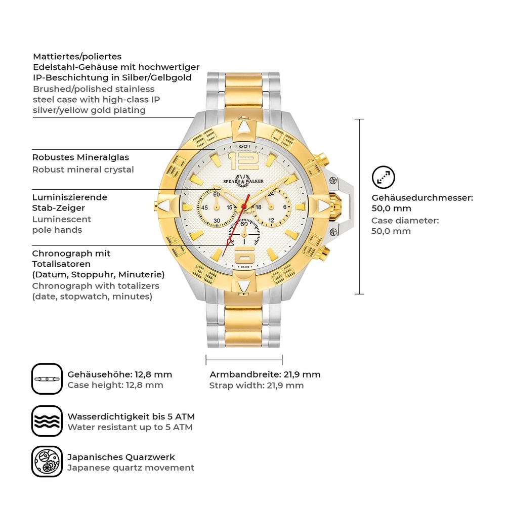 Spears & Walker Montre à quartz Varus II en Argent/or jaune Acier inoxydable en Argent/or jaune Montre