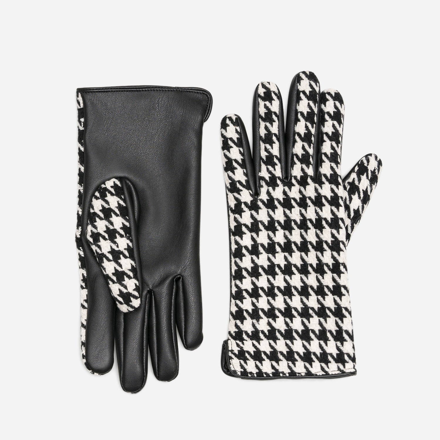 Gants noir et écru à motif pied-de-coq